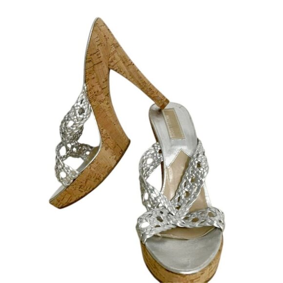 Michael Kors Size 7.5 Silver Cork Heel Sandals Platform - Picture 7 of 9